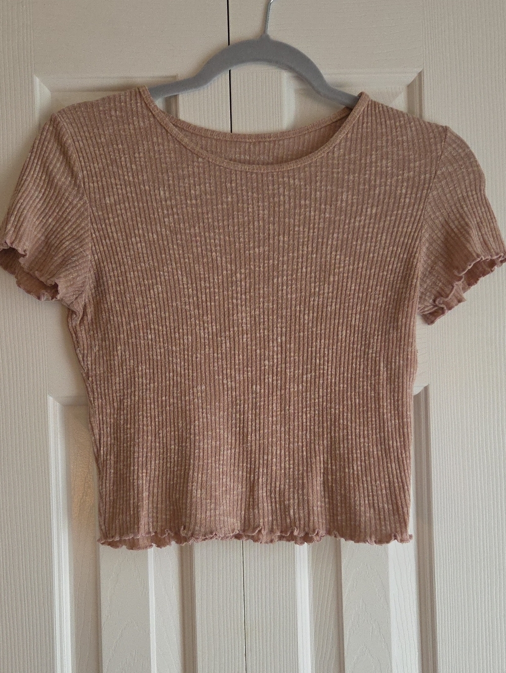 American Eagle Outfitters Short-Sleeve Ribbed Crop Top - Dusty Mauve